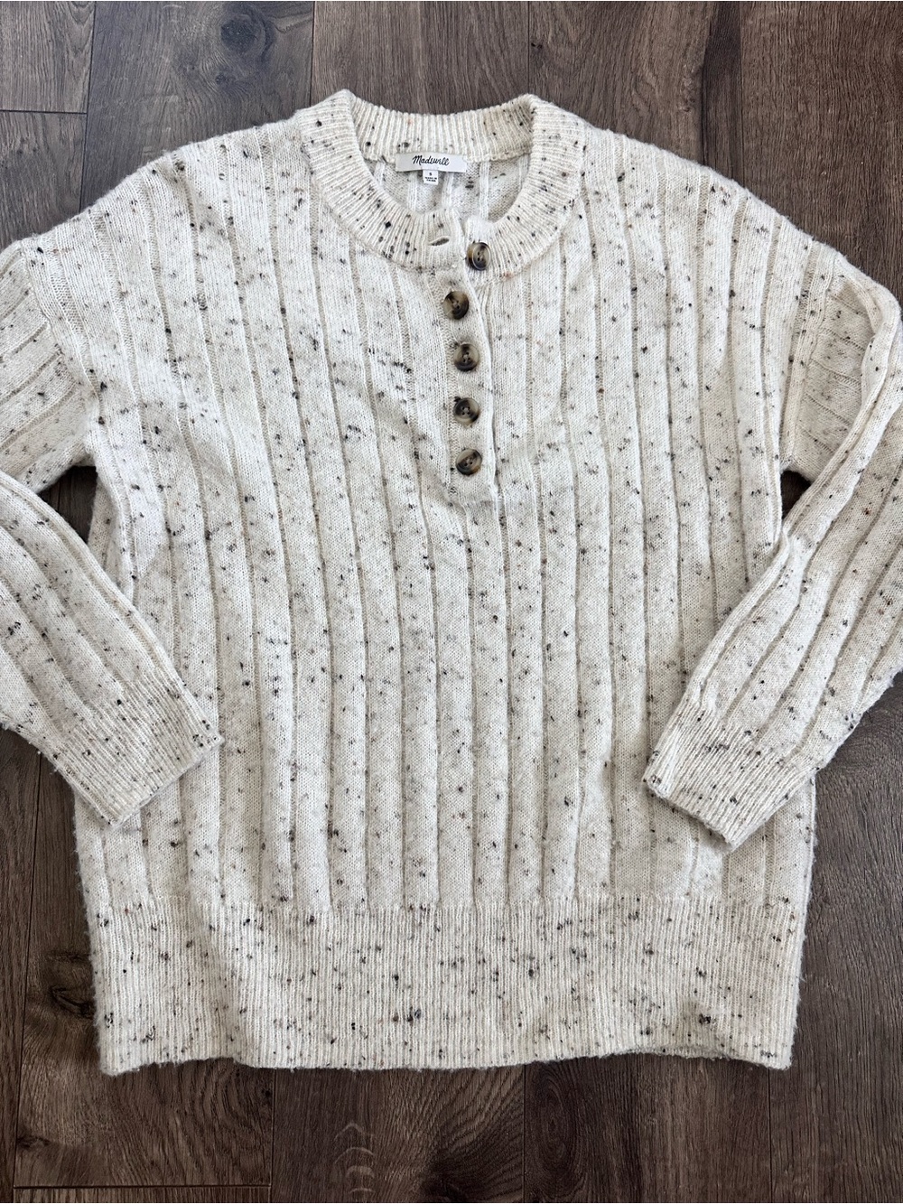 Madewell Cream Speckled Ribbed Henley Sweater